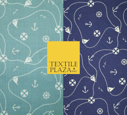 Cool Nautical Sea Boat Anchor Rope Buoy Printed Poly Cotton Fabric Polycotton