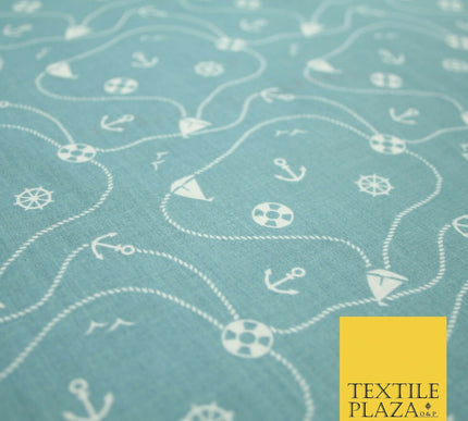 Cool Nautical Sea Boat Anchor Rope Buoy Printed Poly Cotton Fabric Polycotton
