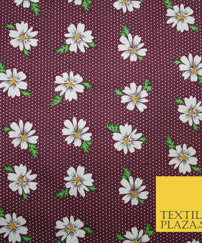 Falling Floral Daisy Flower Stripe Pin Dot Printed Poly Cotton Fabric Polycotton