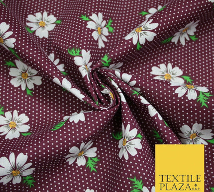 Falling Floral Daisy Flower Stripe Pin Dot Printed Poly Cotton Fabric Polycotton