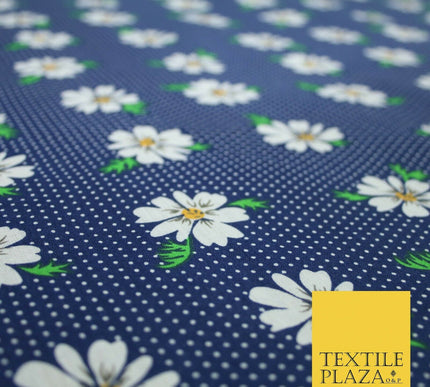 Falling Floral Daisy Flower Stripe Pin Dot Printed Poly Cotton Fabric Polycotton