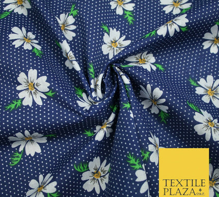 Falling Floral Daisy Flower Stripe Pin Dot Printed Poly Cotton Fabric Polycotton