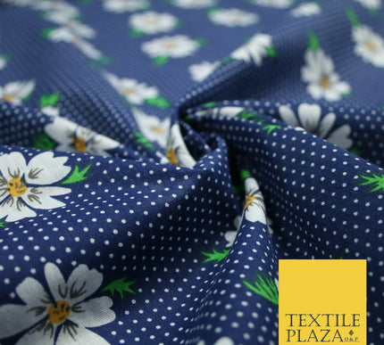 Falling Floral Daisy Flower Stripe Pin Dot Printed Poly Cotton Fabric Polycotton