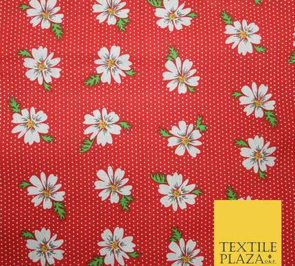 Falling Floral Daisy Flower Stripe Pin Dot Printed Poly Cotton Fabric Polycotton
