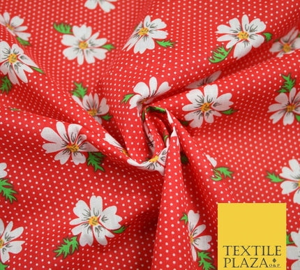 Falling Floral Daisy Flower Stripe Pin Dot Printed Poly Cotton Fabric Polycotton