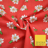 Falling Floral Daisy Flower Stripe Pin Dot Printed Poly Cotton Fabric Polycotton
