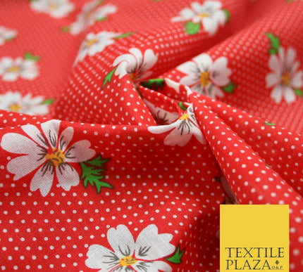 Falling Floral Daisy Flower Stripe Pin Dot Printed Poly Cotton Fabric Polycotton