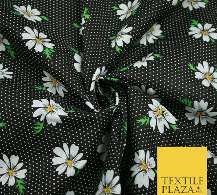 Falling Floral Daisy Flower Stripe Pin Dot Printed Poly Cotton Fabric Polycotton