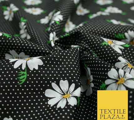 Falling Floral Daisy Flower Stripe Pin Dot Printed Poly Cotton Fabric Polycotton