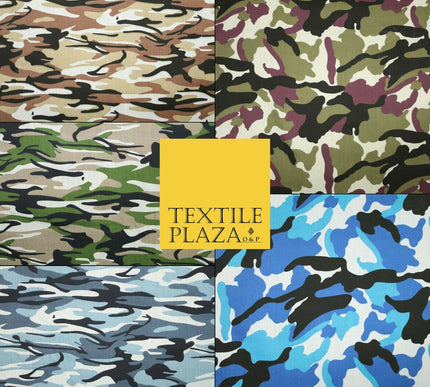 Camouflage Camo Woodland Leaf Printed Poly Cotton Fabric Polycotton 5 COLOURS