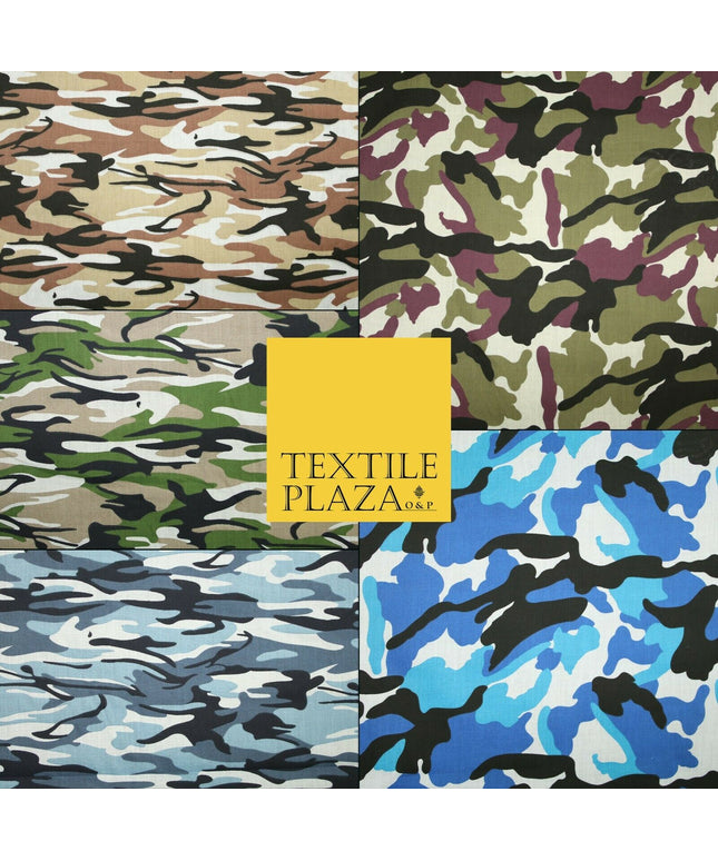 Camouflage Camo Woodland Leaf Printed Poly Cotton Fabric Polycotton 5 COLOURS