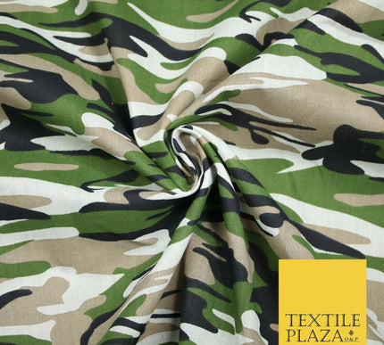 Camouflage Camo Woodland Leaf Printed Poly Cotton Fabric Polycotton 5 COLOURS