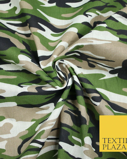 Camouflage Camo Woodland Leaf Printed Poly Cotton Fabric Polycotton 5 COLOURS