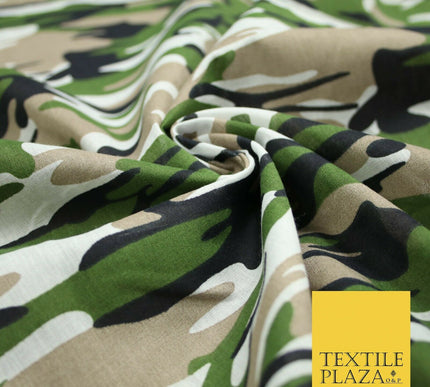 Camouflage Camo Woodland Leaf Printed Poly Cotton Fabric Polycotton 5 COLOURS