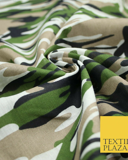 Camouflage Camo Woodland Leaf Printed Poly Cotton Fabric Polycotton 5 COLOURS