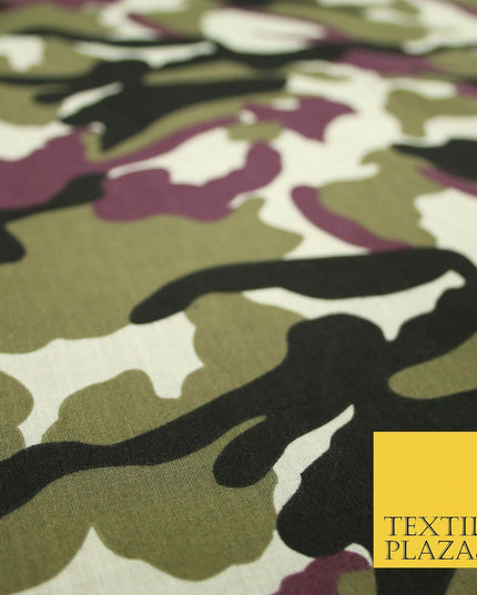 Camouflage Camo Woodland Leaf Printed Poly Cotton Fabric Polycotton 5 COLOURS