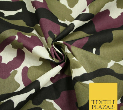 Camouflage Camo Woodland Leaf Printed Poly Cotton Fabric Polycotton 5 COLOURS
