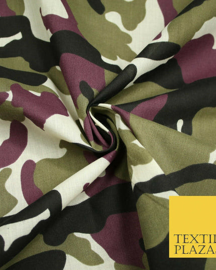 Camouflage Camo Woodland Leaf Printed Poly Cotton Fabric Polycotton 5 COLOURS