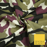 Camouflage Camo Woodland Leaf Printed Poly Cotton Fabric Polycotton 5 COLOURS