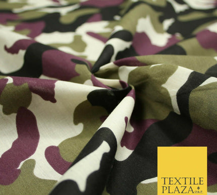 Camouflage Camo Woodland Leaf Printed Poly Cotton Fabric Polycotton 5 COLOURS