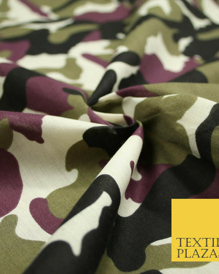 Camouflage Camo Woodland Leaf Printed Poly Cotton Fabric Polycotton 5 COLOURS