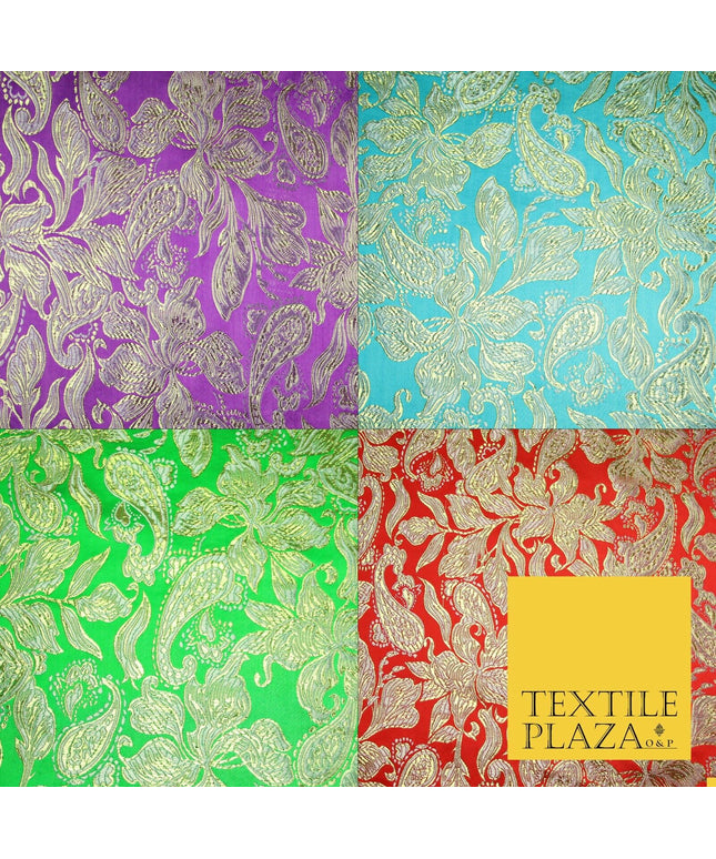 Floral Paisley Oriental Chinese Brocade Metallic Satin Jacquard Fabric 59" wide