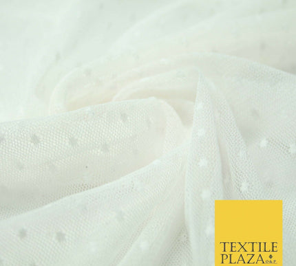 Ivory Cream Circle Dobby Spot Dot Power Mesh Net Tulle Stretch Dress Fabric 4302