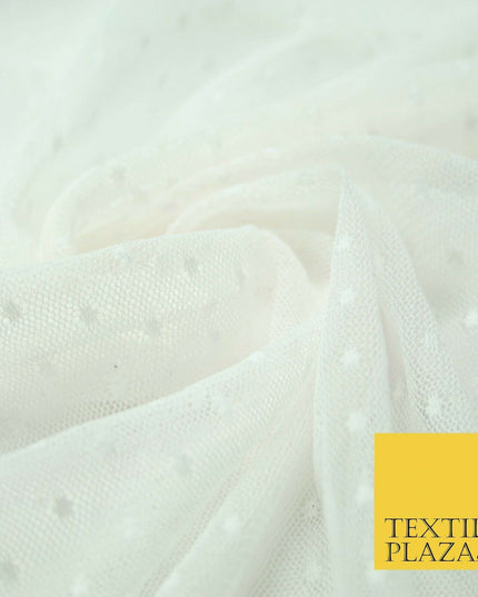 Ivory Cream Circle Dobby Spot Dot Power Mesh Net Tulle Stretch Dress Fabric 4302