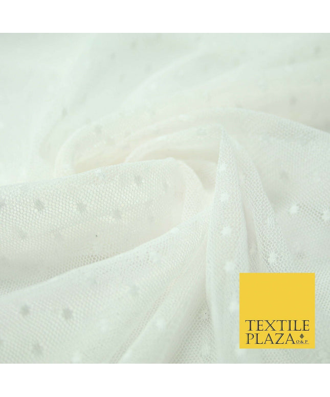 Ivory Cream Circle Dobby Spot Dot Power Mesh Net Tulle Stretch Dress Fabric 4302