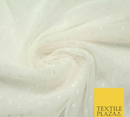 Ivory Cream Circle Dobby Spot Dot Power Mesh Net Tulle Stretch Dress Fabric 4302