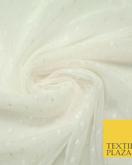 Ivory Cream Circle Dobby Spot Dot Power Mesh Net Tulle Stretch Dress Fabric 4302