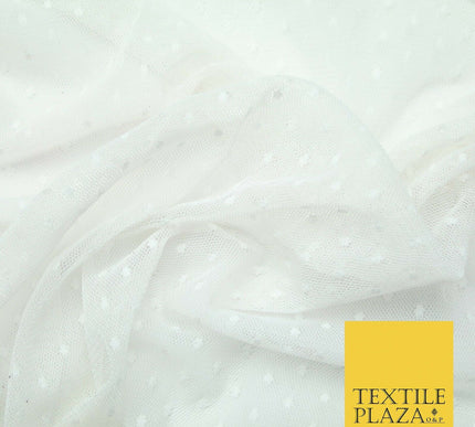 Ivory Cream Circle Dobby Spot Dot Power Mesh Net Tulle Stretch Dress Fabric 4302