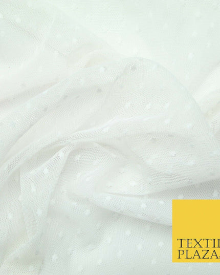 Ivory Cream Circle Dobby Spot Dot Power Mesh Net Tulle Stretch Dress Fabric 4302