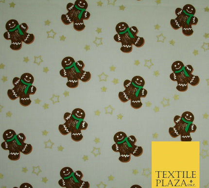 Festive Gingerbread Men Metallic Gold Stars Xmas Printed 100% Cotton Fabric 58"