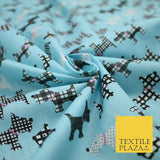 Light Blue Tartan Scottie Dog Patch Printed Poly Cotton Fabric Polycotton 5020