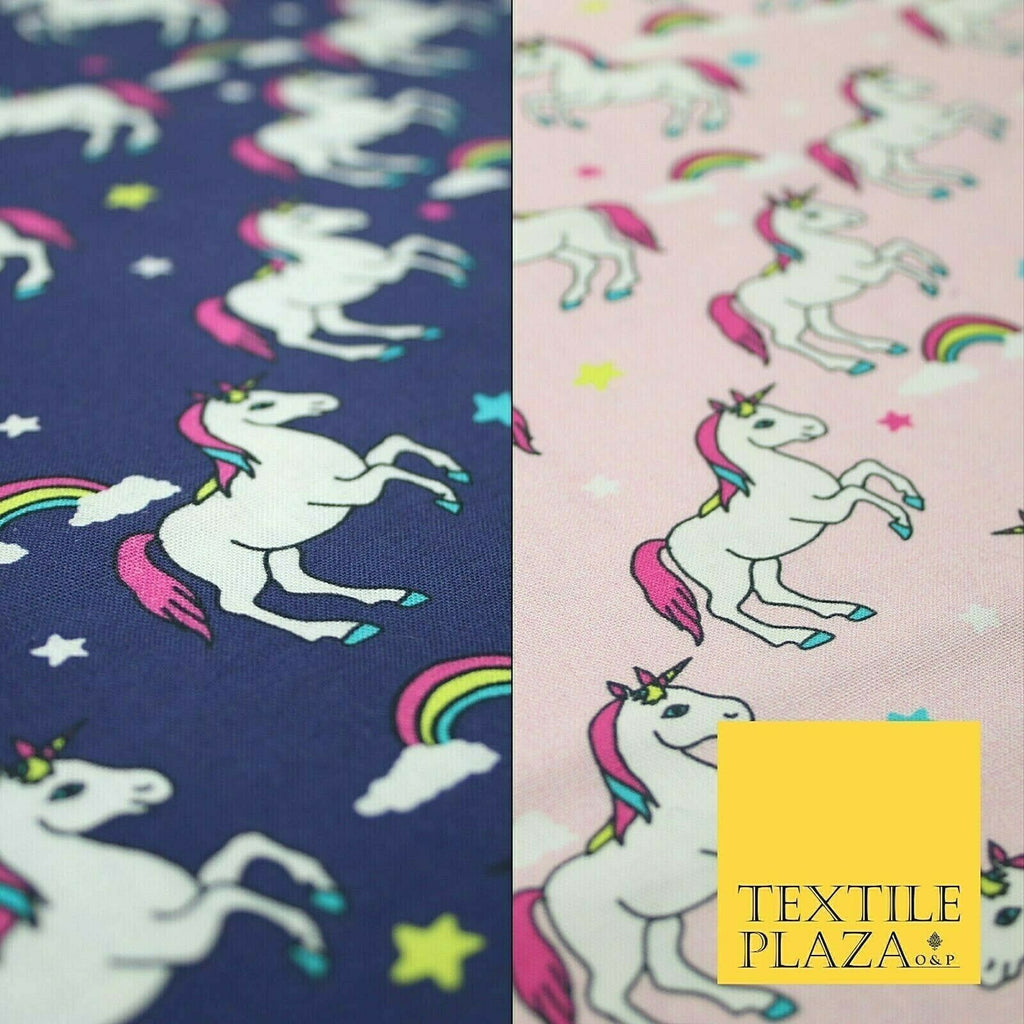 100% Cotton Unicorn Rainbow Clouds Stars Magical Childrens Printed Fabric 58"