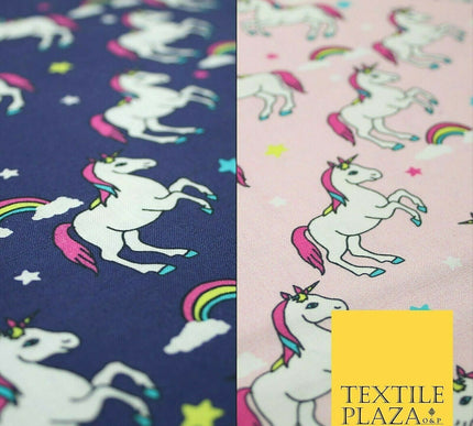 100% Cotton Unicorn Rainbow Clouds Stars Magical Childrens Printed Fabric 58"