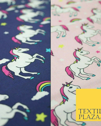100% Cotton Unicorn Rainbow Clouds Stars Magical Childrens Printed Fabric 58"
