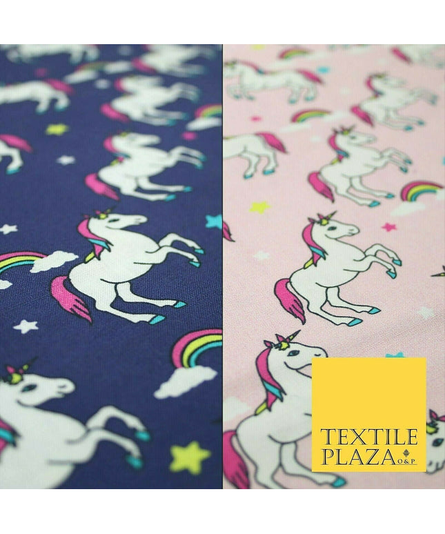 100% Cotton Unicorn Rainbow Clouds Stars Magical Childrens Printed Fabric 58"