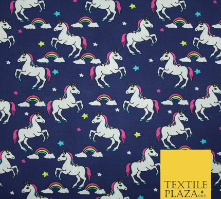 100% Cotton Unicorn Rainbow Clouds Stars Magical Childrens Printed Fabric 58"