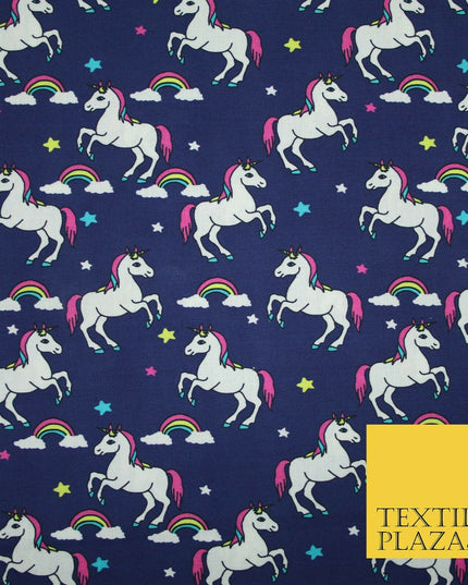 100% Cotton Unicorn Rainbow Clouds Stars Magical Childrens Printed Fabric 58"