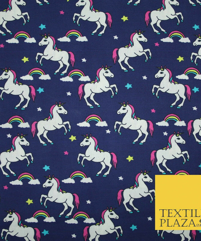 100% Cotton Unicorn Rainbow Clouds Stars Magical Childrens Printed Fabric 58"