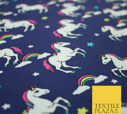 100% Cotton Unicorn Rainbow Clouds Stars Magical Childrens Printed Fabric 58"