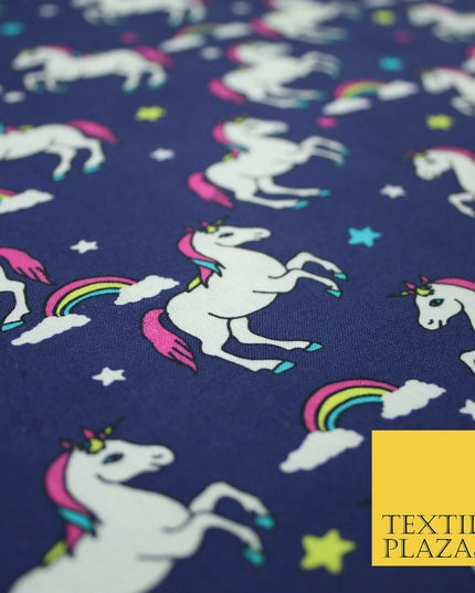 100% Cotton Unicorn Rainbow Clouds Stars Magical Childrens Printed Fabric 58"