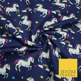 100% Cotton Unicorn Rainbow Clouds Stars Magical Childrens Printed Fabric 58"