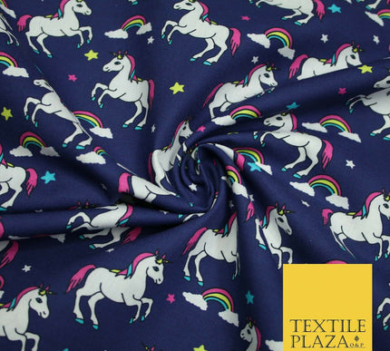 100% Cotton Unicorn Rainbow Clouds Stars Magical Childrens Printed Fabric 58"