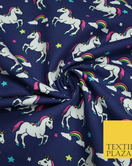 100% Cotton Unicorn Rainbow Clouds Stars Magical Childrens Printed Fabric 58"
