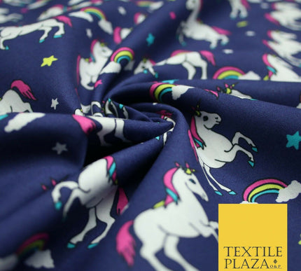 100% Cotton Unicorn Rainbow Clouds Stars Magical Childrens Printed Fabric 58"