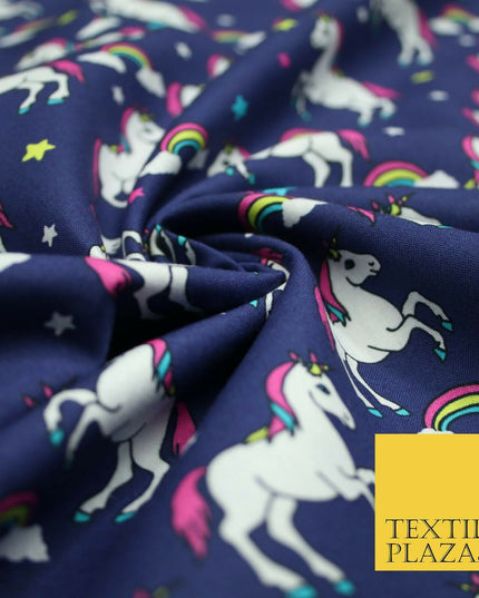 100% Cotton Unicorn Rainbow Clouds Stars Magical Childrens Printed Fabric 58"