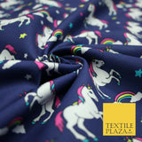 100% Cotton Unicorn Rainbow Clouds Stars Magical Childrens Printed Fabric 58"